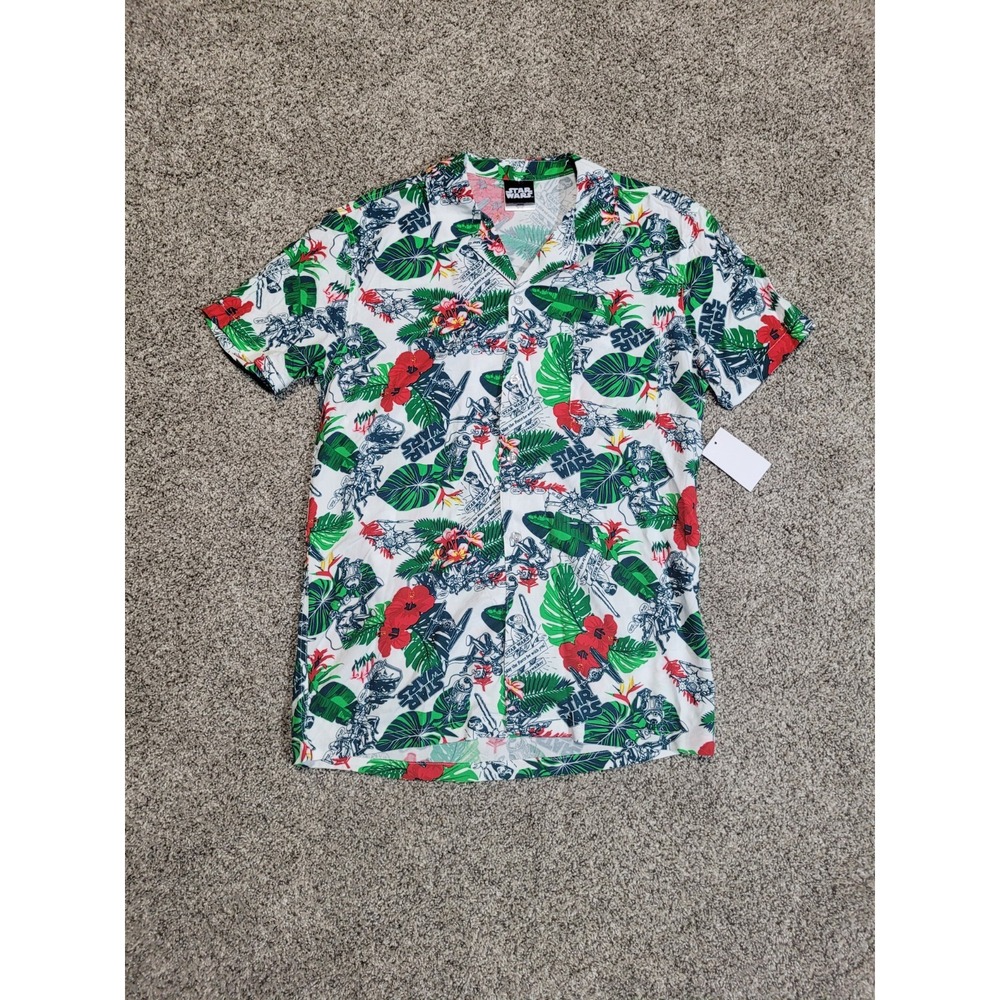 Star Wars Mens Small Hawaiian Tropical Button Down Short Sleeve Shirt 100% Rayon